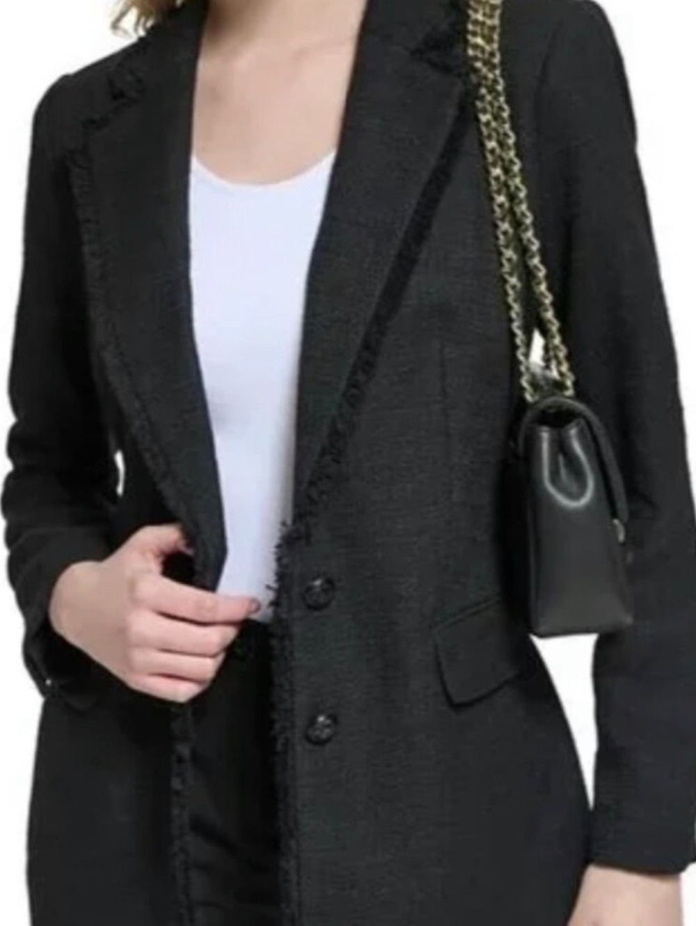 Karl Lagerfeld Paris Black Tweed Fringe Blazer Jacket Size 12